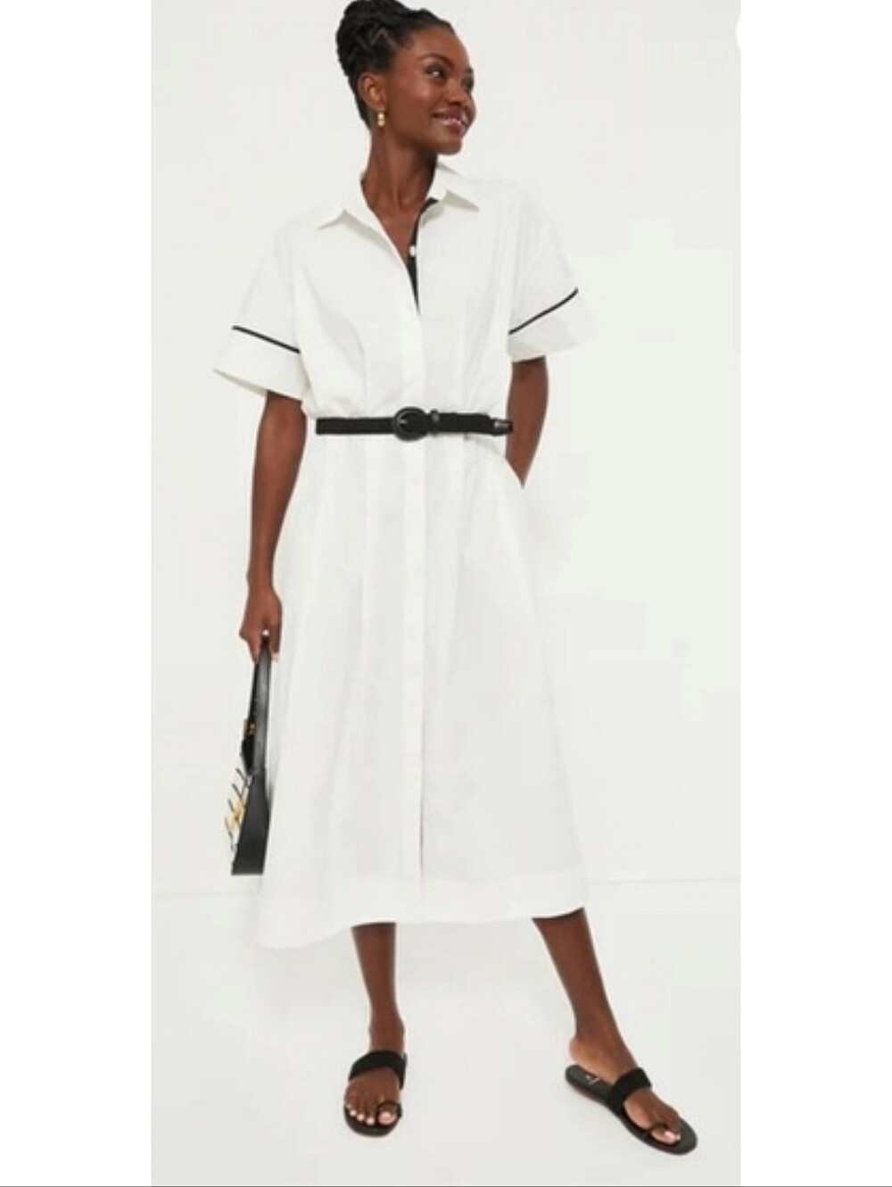 🆕️ Tuckernuck Piped Kate A-Line Midi Shirt Dress White Resortwear Quiet Luxury